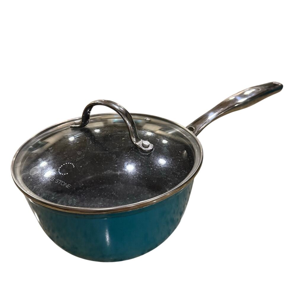 Curtis Stone Small 2qt Saucepan Dura Pan With Lid & Handle in Turquoise Blue